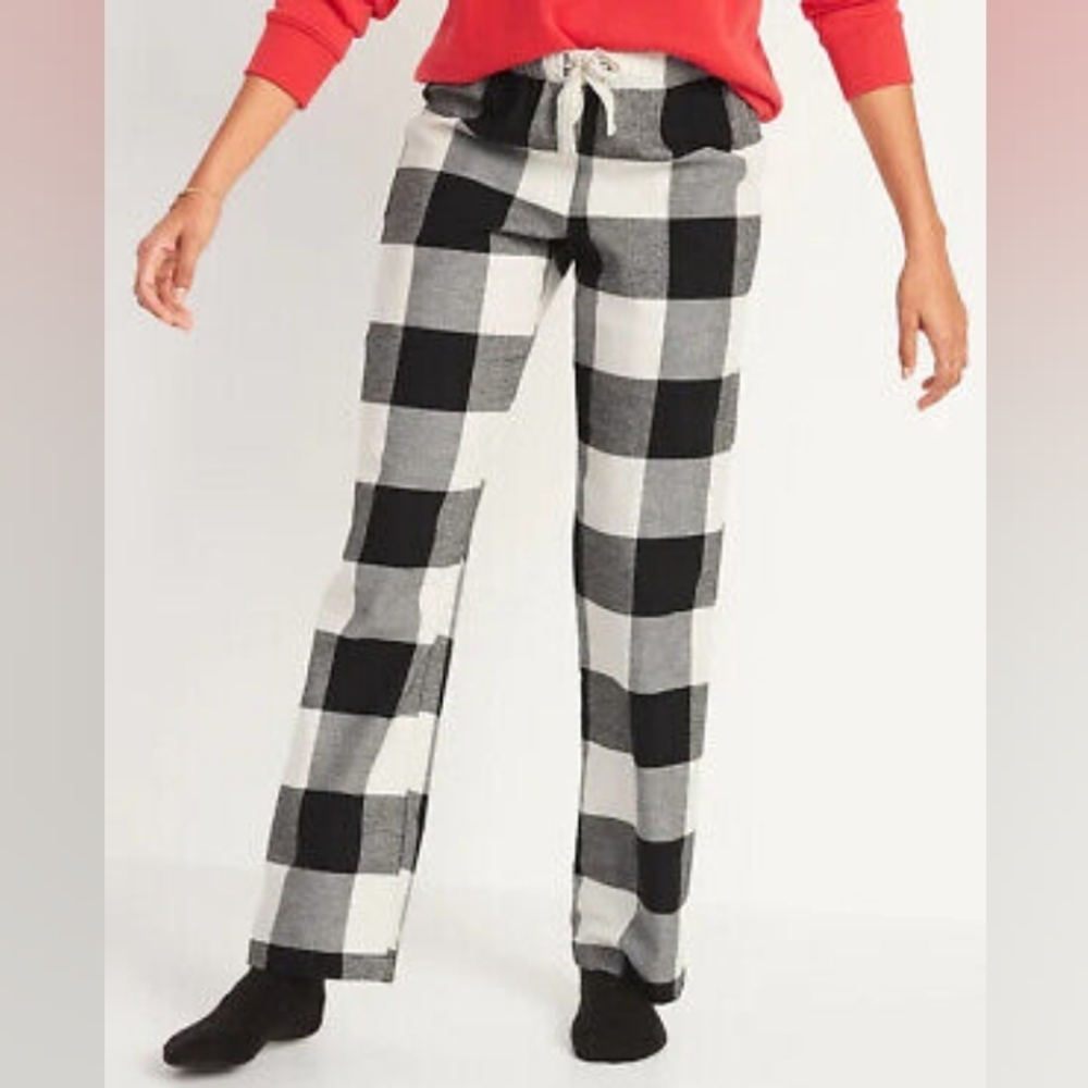 Old Navy Womens XXL Buffalo Plaid Pajama Pants Black White Flannel Sleep Lounge